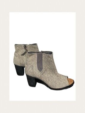 👢Toms Gray Woven Peep-Toe Ankle Booties